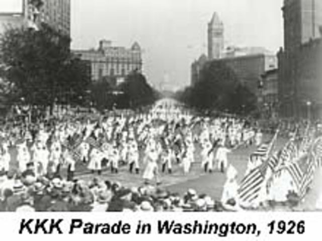 Ku Klux Klan members stage a major march through Washington, D.C.Scopes trial takes place in Dayton, Tennessee.