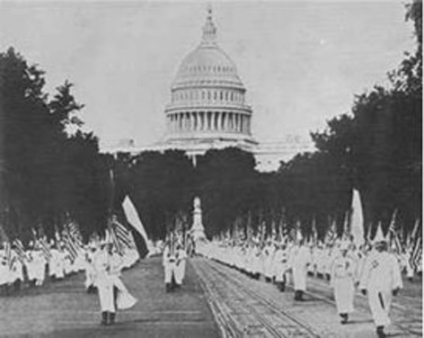 Ku Klux Klan members stage a major march through Washington, D.C.Scopes trial takes place in Dayton, Tennessee.