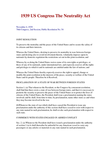 Neutrality Acts passed by US Congress