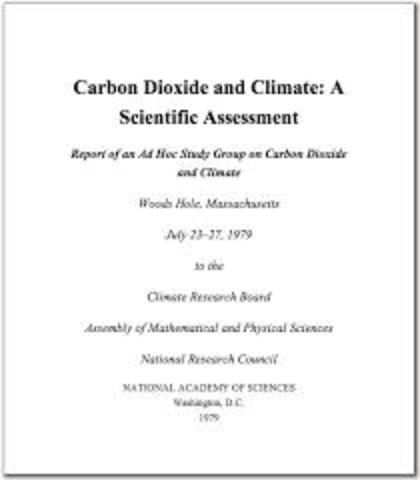La National Academy of Sciences usa el termino "calentamiento global por primera vez en el docuento titulado " Charney Report".