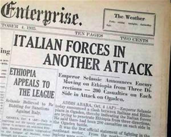 Italian Army invades Ethiopia in Africa