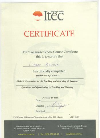 ITIC LANGUAGE SCHOOL CERTIFICATE