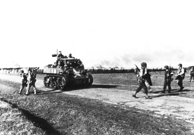 US and British troops land at several points on the beaches of Algeria and Morocco in French North Africa.