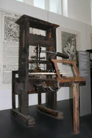 Printing press invented by J. Gutenberg