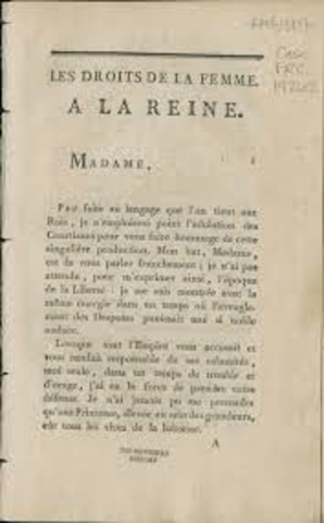 Olympe de Gouges writes declaration wties declaration of right for women