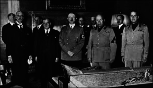 Munich pact signed giving the Suddentenland of Czechoslovakia to Germany