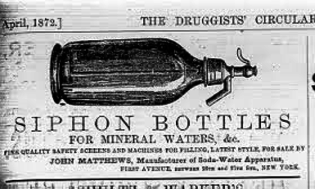 Soda Syphon is Invented by Charles Plinth