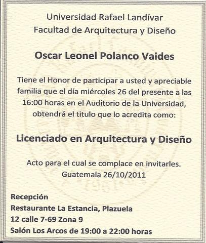 Oscar se gradua como Arquitecto