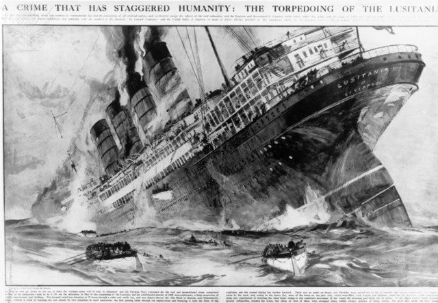 A german submarine torpedoed and sank the Lusitania