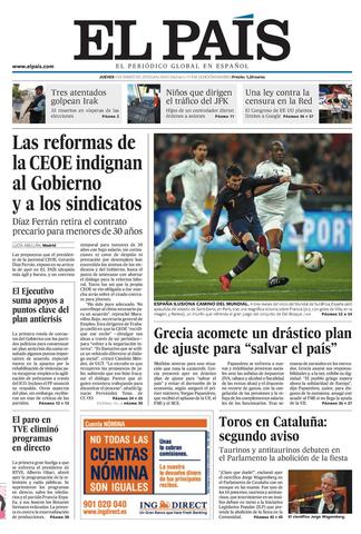 Periodico El Pais en el 2010