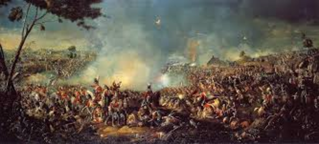 Duke of Wellington and his army defeat Napoleon at Waterloo