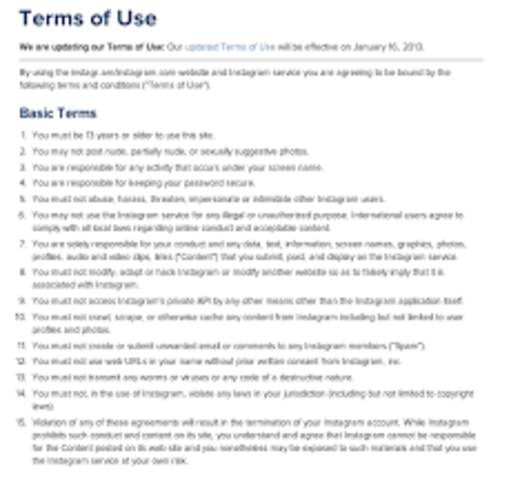 Updated terms and services