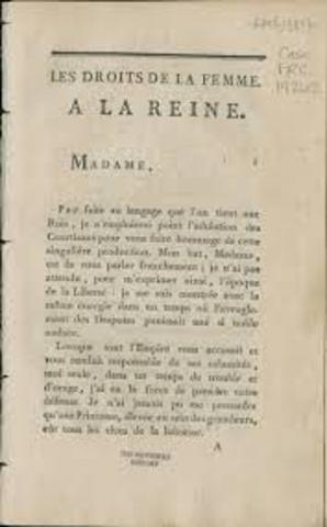 Olympe de Gouges writes declaretion of rights for women