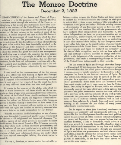 Monroe Doctrine reflects special US interests in Americas