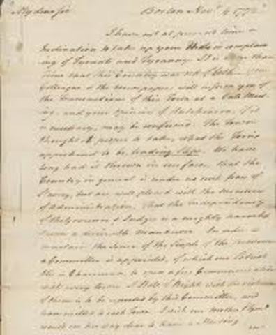 Committies of Correspondence sends first Circular Letter