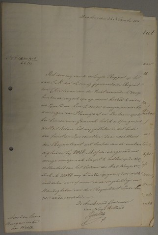 Brief Staatsraad Gouverneur naar Burgemeester Weesp