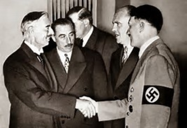 Munich Pact signed giving the Sudetenland of Czechoslovakia to Germany