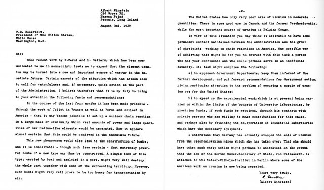Einstein’s letter to FDR, “The Manhattan Project”