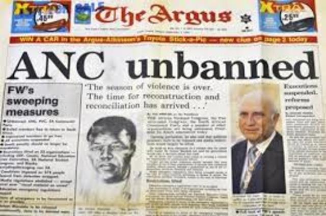 President FW de Klerk lifts the ban on the ANC