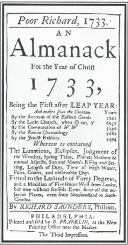 First Edition of Poor Richards Almanac