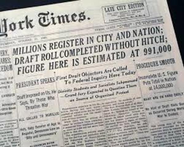 First time Peacetime Draft in US