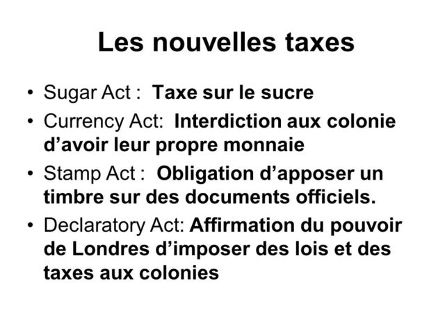 les taxes suite a la guerre de 7 ans