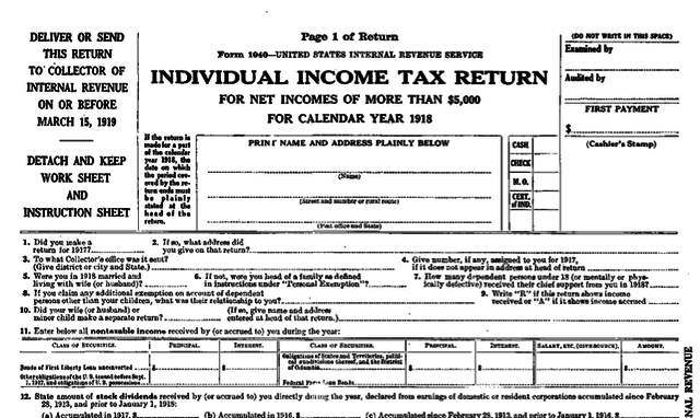 1918 raised the income tax by 77%.