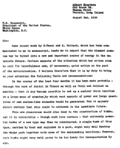 Einstein’s letter to FDR, “The Manhattan Project”