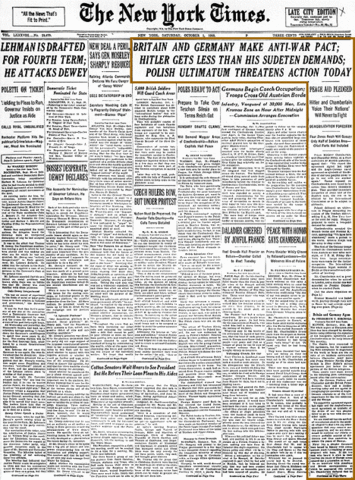 Hitler demands the Sudetenland from Czechoslovakia