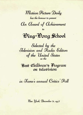 Ding Dong School Receives Motion Picture Daily Achievement Award