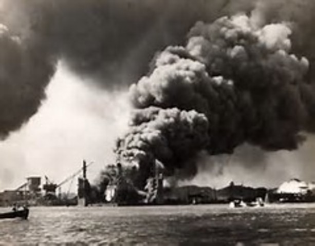 Dec. 7 Pearl Harbor in Hawaii attacked by Japanese Naval and Air forces, US declares war on Japan, Germany and Italy declare war on the US