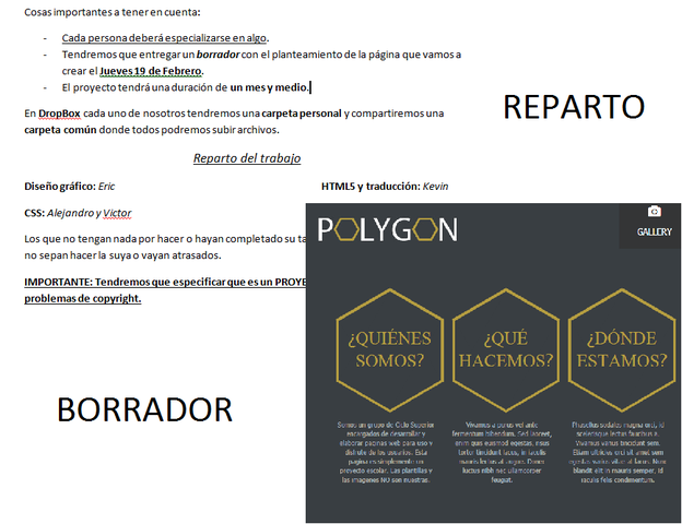 Reparto de tareas e inicio del borrador.