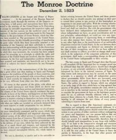 Monroe Doctrine is Established
