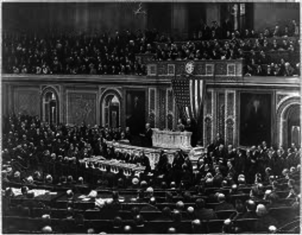 Wilson delivers a war address to the U.S. Congress.
