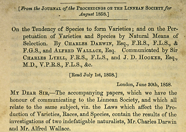 Wallace and Darwin publish papers on Natural Selection