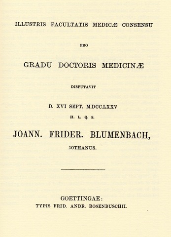 Johann Friedrich Blumenbach publishes dissertation