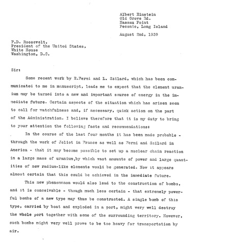 Einstein’s letter to FDR, “The Manhattan Project”