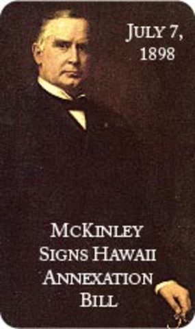 President McKiley signed a joint treaty annexing the Hawaiian islands as an American territory