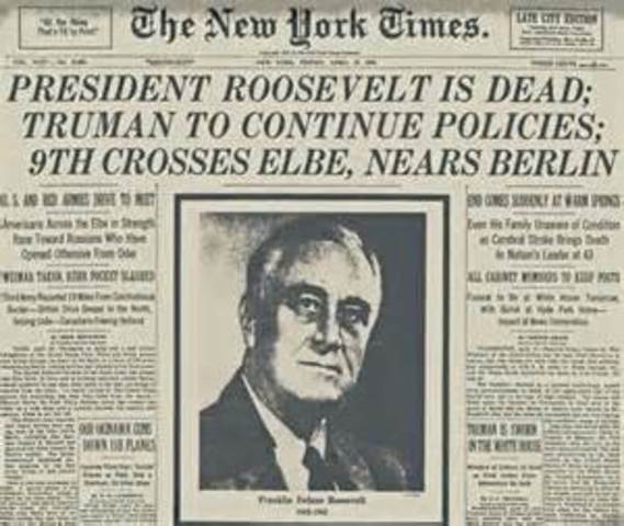 FDR dies, Harry S. Truman becomes President