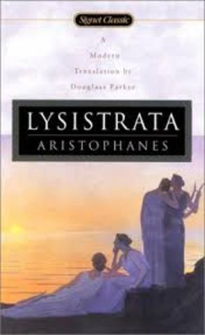 Aristophanes produces "Lysistrata"