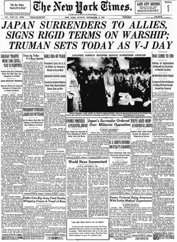 Japan surrenders to the US ending WW2