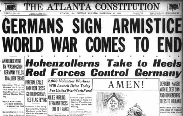Germany signed an armistice with the Allies – the official date of the end of World War One.