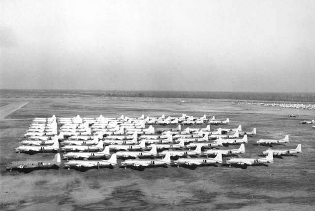 Republic Aviation has a backlog of 275 P-47s stored on airport grass field areas