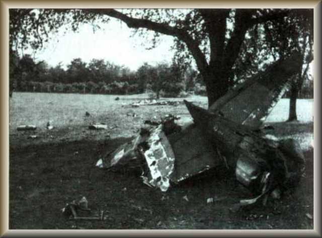 P-47 loses power over field and glides between tree and house