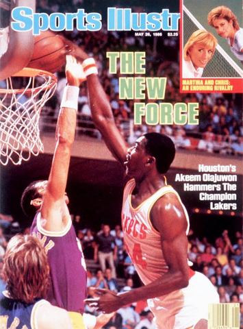 Olajuwon is featured on the cover of Sports Illustrated