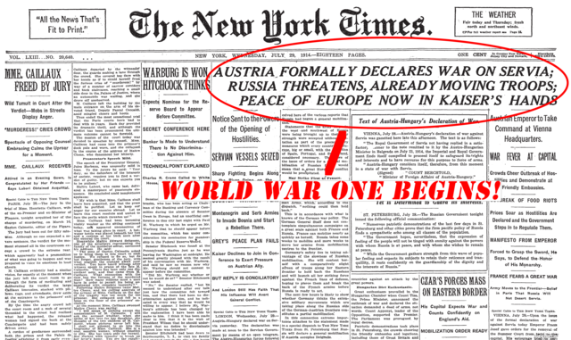 Austria-Hungary declares war on Serbia to start WWI