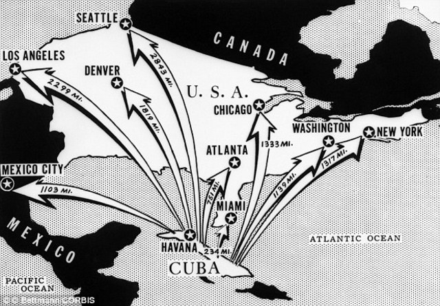 Cuban Missile Crisis ignites when, fearing a US invasion, Castro allows the USSR to deploy nuclear missiles on the island.