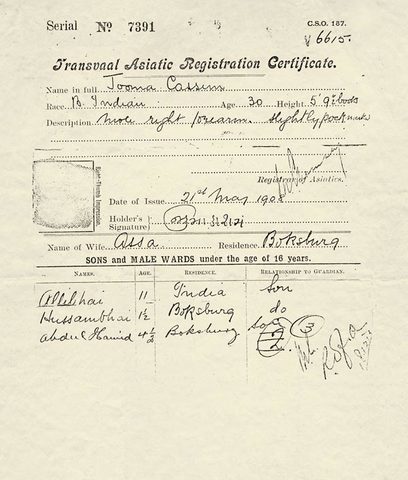 Transvaal Asiatic Registration Act Introduced