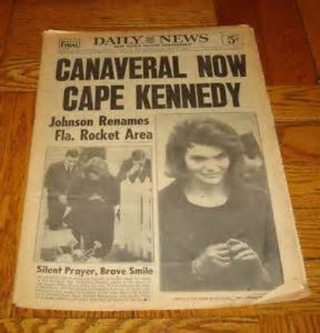 Cape Canaveral renamed Cape Kennedy by President Johnson