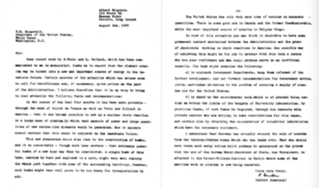 The Einstein-Szilárd letter is sent to Franklin D. Roosevelt.